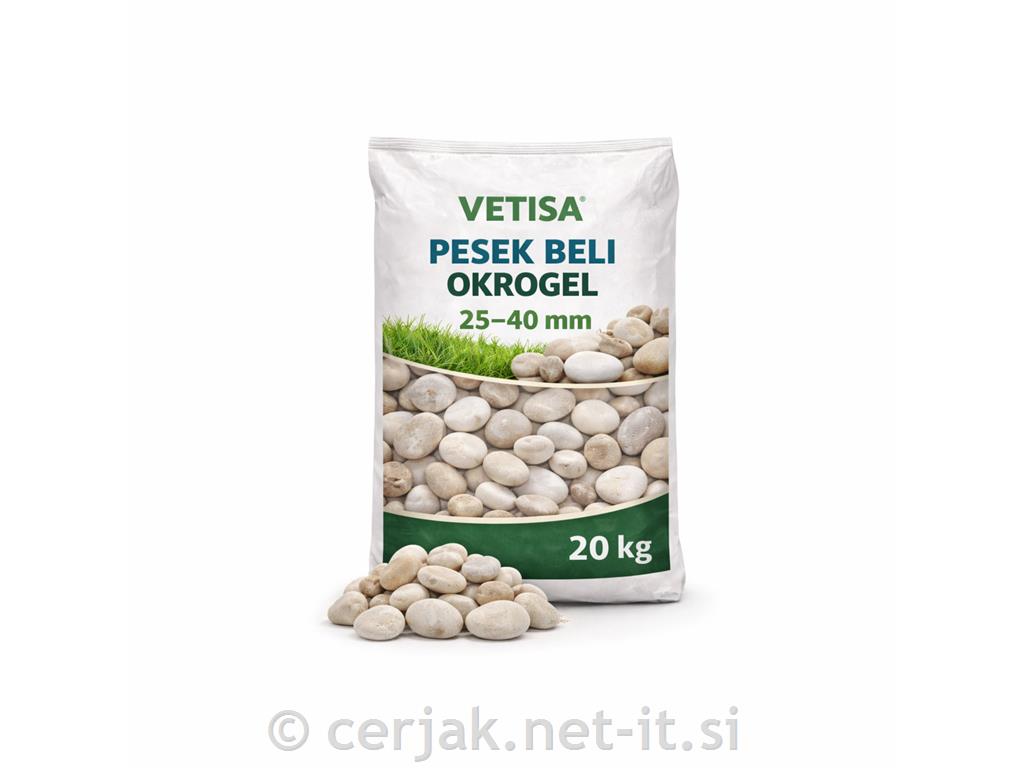 Kamen okrasni beli prodnik 25-40mm, 25 kg