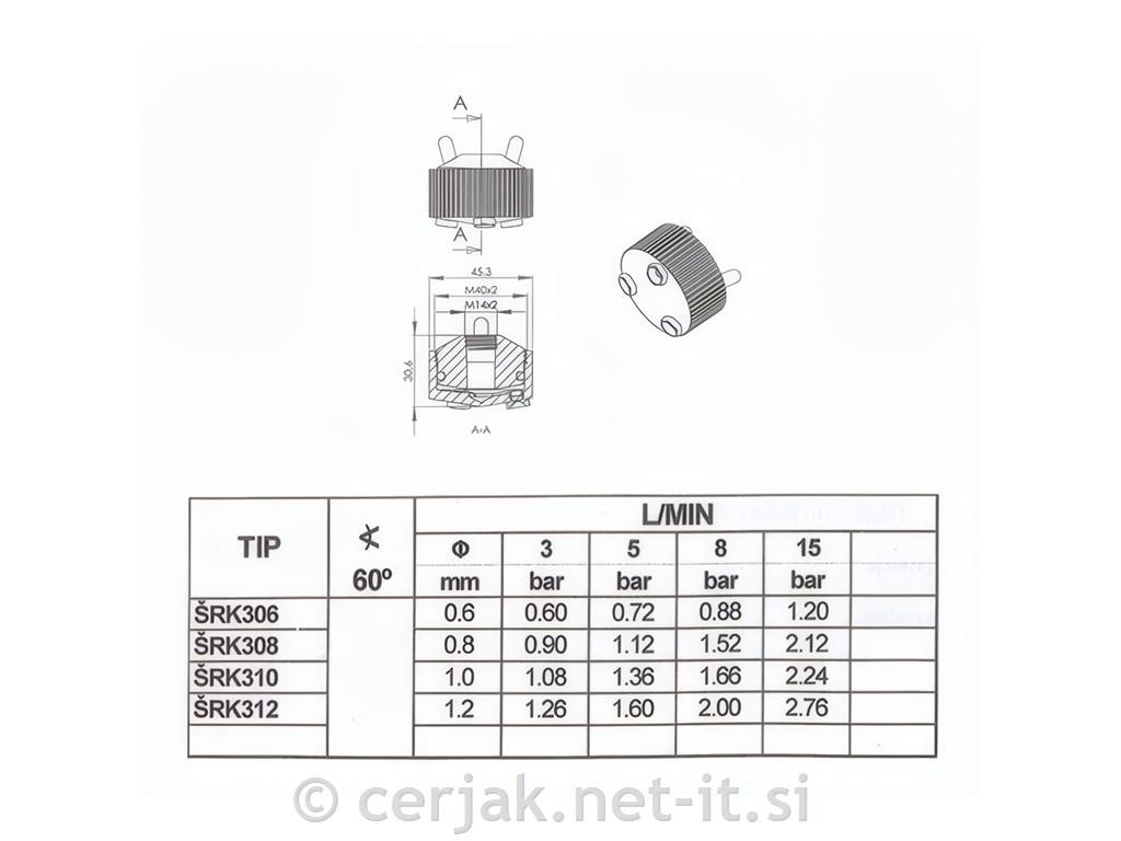 Trojna šoba 3/š keramična 0.8 mm